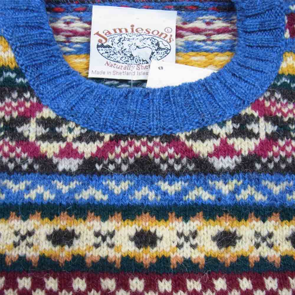 ジャミーソンズ 英国製 FAIR ISLE CREWNECK SWEATER フェアアイル クルーネック セーター ニット ブルー系 42【新古品】【未使用】【中古】