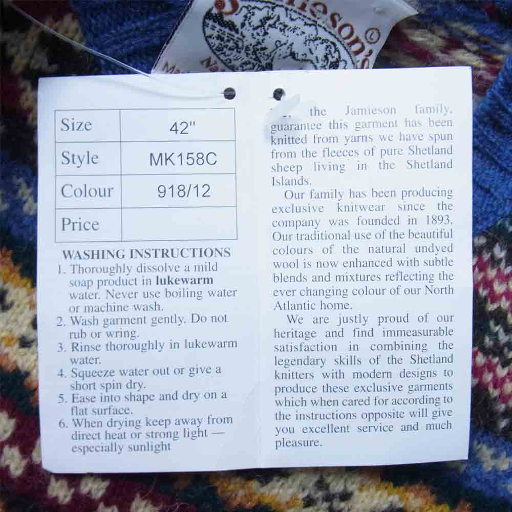 ジャミーソンズ 英国製 FAIR ISLE CREWNECK SWEATER フェアアイル クルーネック セーター ニット ブルー系 42【新古品】【未使用】【中古】
