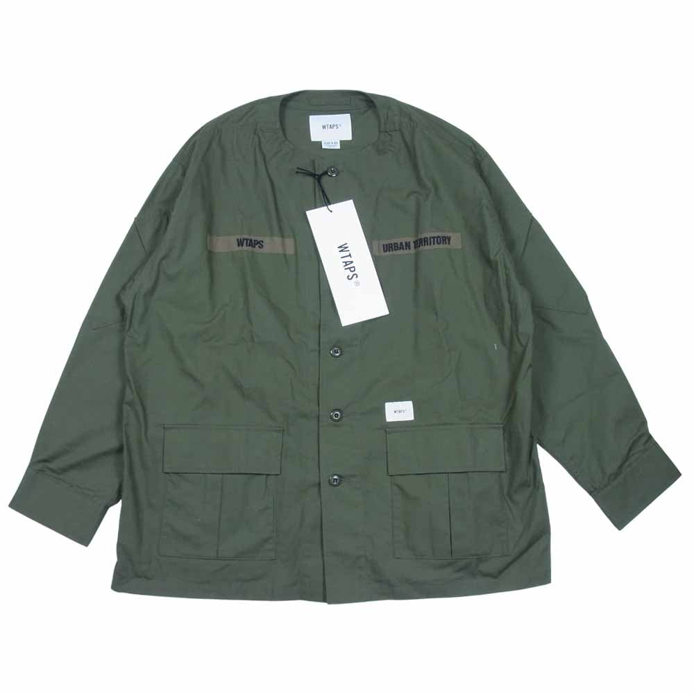 WTAPS ダブルタップス 211WVDT-SHM06 21SS SCOUT LS / COTTON RIPSTOP リップストップ ノーカラー シャツ OLIVEDRAB L【極上美品】【中古】