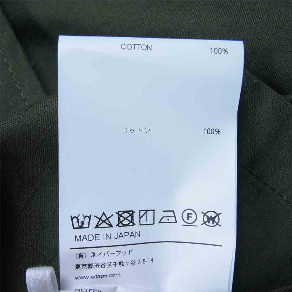 WTAPS ダブルタップス 211WVDT-SHM06 21SS SCOUT LS / COTTON RIPSTOP リップストップ ノーカラー シャツ OLIVEDRAB L【極上美品】【中古】