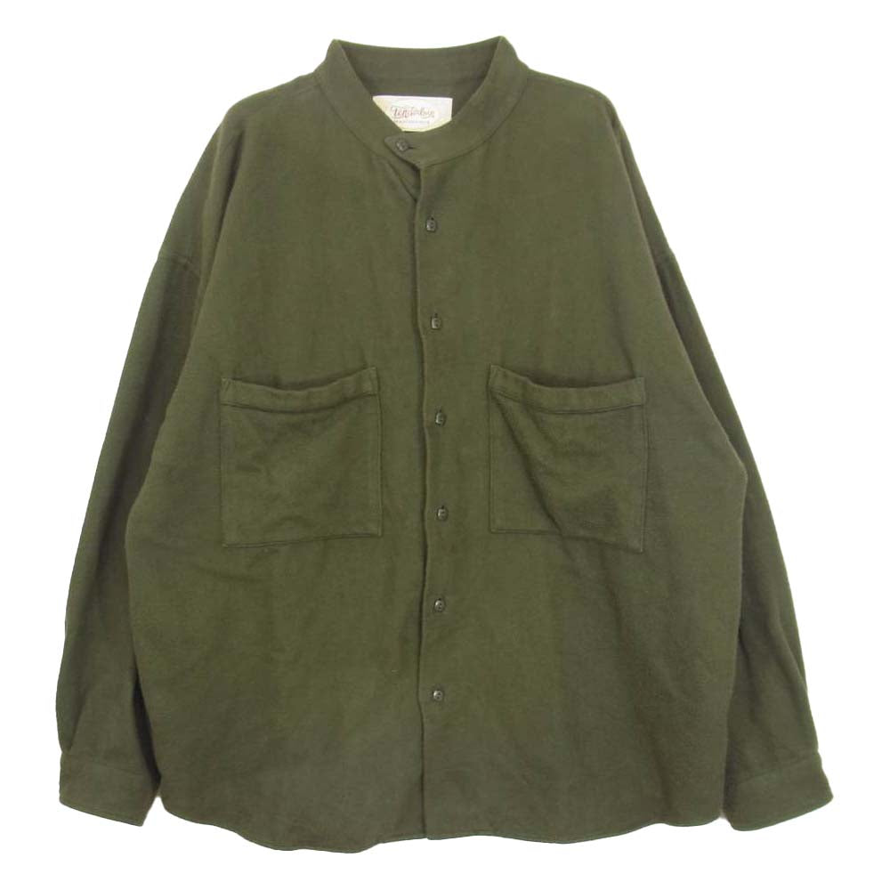 TENDERLOIN テンダーロイン 20SS STAND SHT LS SOLID バック刺繍 バンドカラー ウール シャツ カーキ系 L【中古】