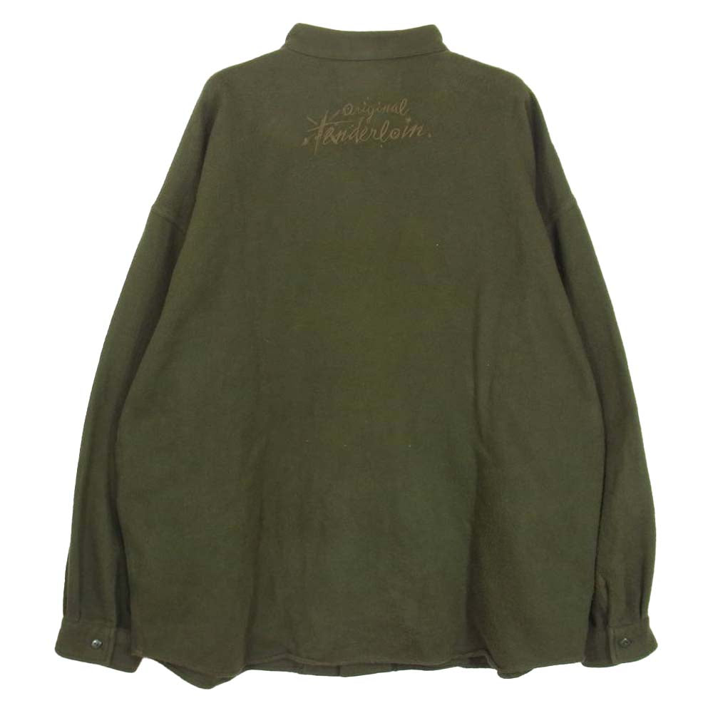 TENDERLOIN テンダーロイン 20SS STAND SHT LS SOLID バック刺繍 バンドカラー ウール シャツ カーキ系 L【中古】