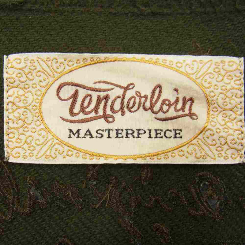 TENDERLOIN テンダーロイン 20SS STAND SHT LS SOLID バック刺繍 バンドカラー ウール シャツ カーキ系 L【中古】