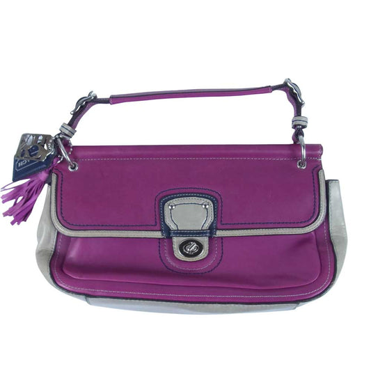 COACH コーチ 19035 カラーブロック タッセル シティ ウィリス ショルダーバッグ 2way レザー バッグ パープル系【中古】