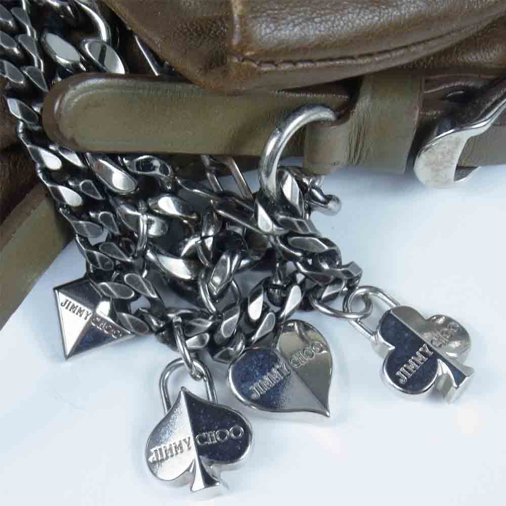 JIMMY CHOO ジミーチュウ BIKER バイカー レザー ショルダーバッグ ダークブラウン系【中古】