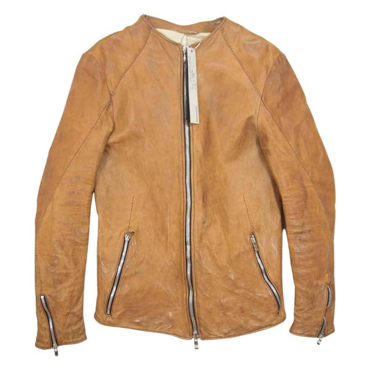 INCARNATION インカネーション 11711-41157-NK-03 HORSE LEATHER NO COLLAR ZIP/F MOTO SPIRAL ARM LINED ホースレザー ノーカラー スパイラルアーム モトブルゾン ブラウン系 S【中古】