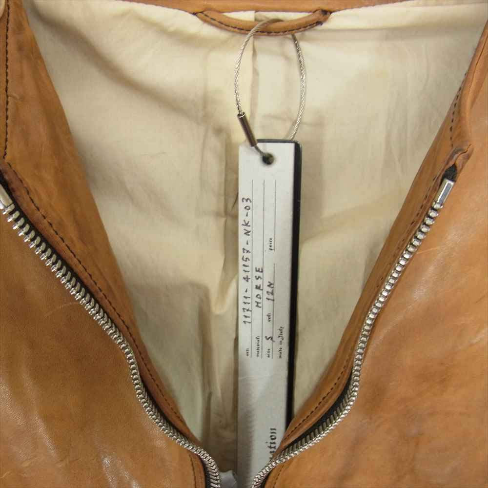 INCARNATION インカネーション 11711-41157-NK-03 HORSE LEATHER NO COLLAR ZIP/F MOTO SPIRAL ARM LINED ホースレザー ノーカラー スパイラルアーム モトブルゾン ブラウン系 S【中古】