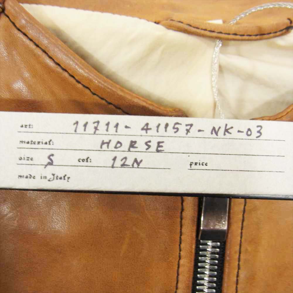 INCARNATION インカネーション 11711-41157-NK-03 HORSE LEATHER NO COLLAR ZIP/F MOTO SPIRAL ARM LINED ホースレザー ノーカラー スパイラルアーム モトブルゾン ブラウン系 S【中古】