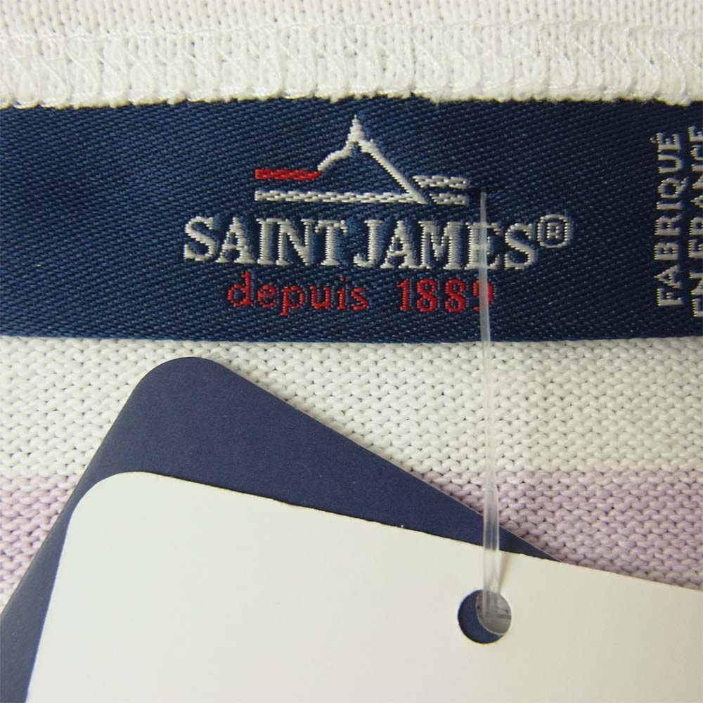 SAINT JAMES セントジェームス OUESSANT R A ウエッソン ボートネック 長袖シャツ T7 ボーダー パープル ホワイト系 パープル系 T7【新古品】【未使用】【中古】