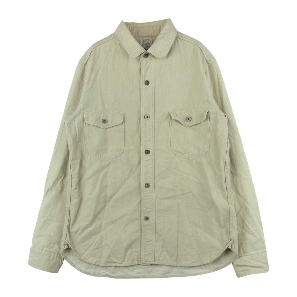 ORGUEIL オルゲイユ OR-004A REFINED WORK SHIRT リファインド 長袖 ワーク シャツ コットン ヘリボーン ベージュ系 40【中古】