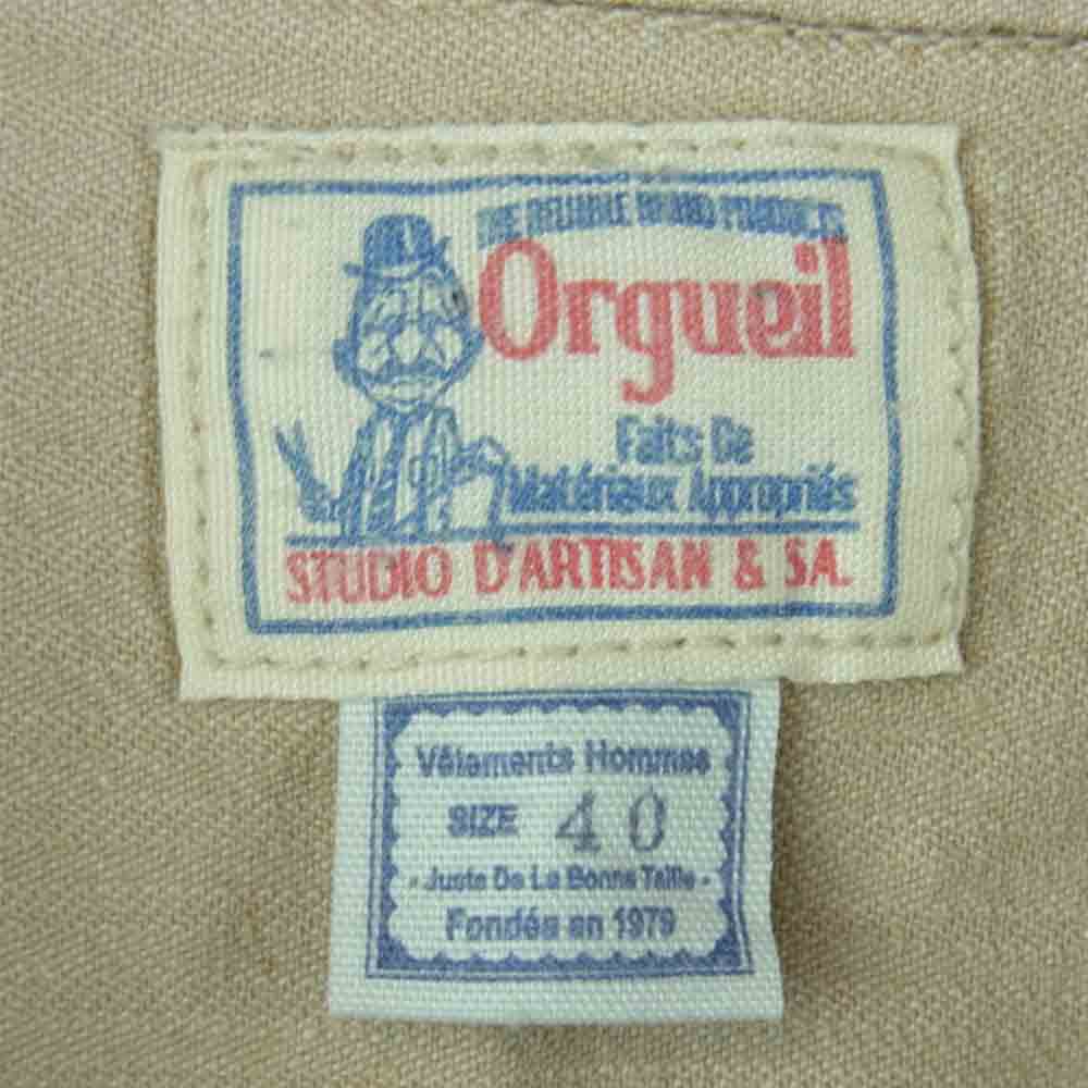 ORGUEIL オルゲイユ OR-004A REFINED WORK SHIRT リファインド 長袖 ワーク シャツ コットン ヘリボーン ベージュ系 40【中古】
