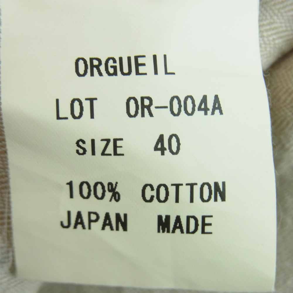 ORGUEIL オルゲイユ OR-004A REFINED WORK SHIRT リファインド 長袖 ワーク シャツ コットン ヘリボーン ベージュ系 40【中古】