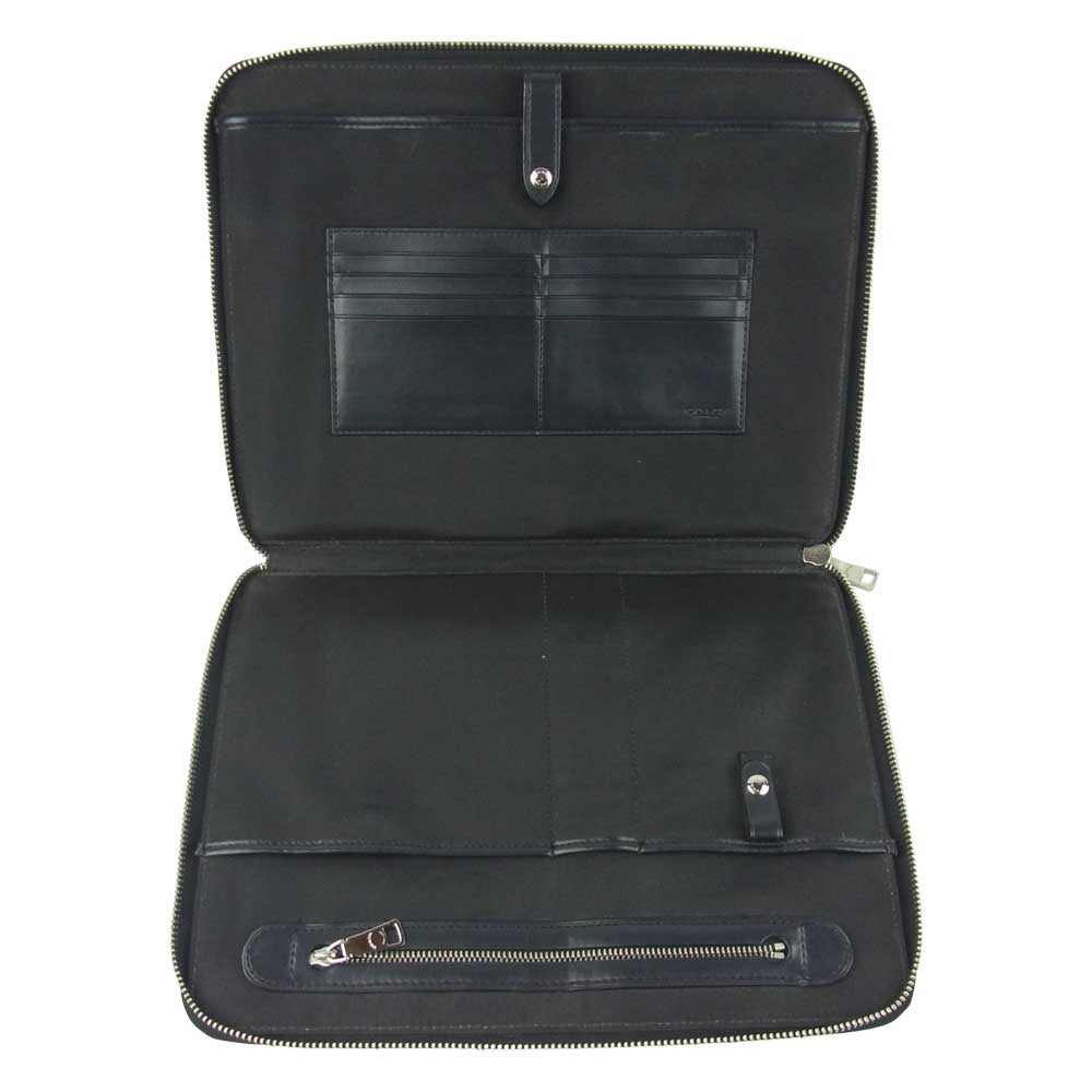COACH コーチ B1844 F24743 Zip Around Tech Case ヘリンボーンパターン クラッチ バッグ ブラック系【中古】