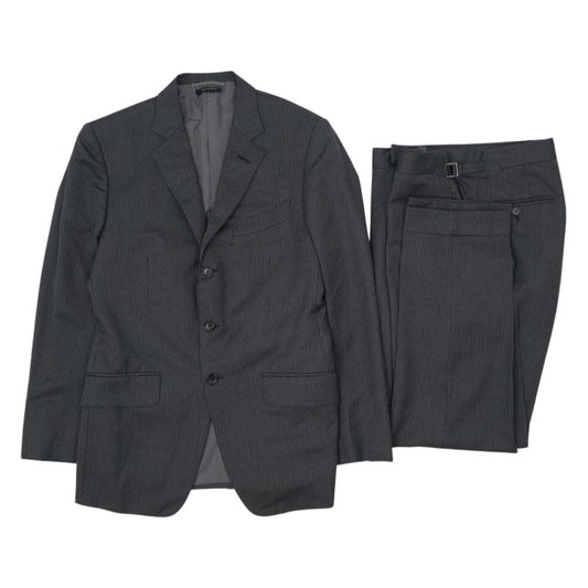 TOM FORD トムフォード 214A4C シルク モヘア混 ウール ストライプ スーツ セットアップ  ダークグレー系 ストライプ【中古】