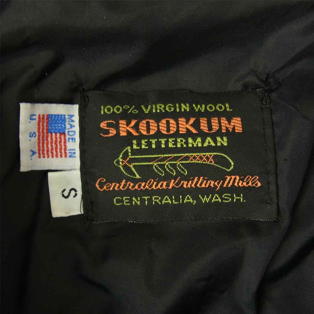 SKOOKUM スクーカム 米国製 袖レザー 切替 スタジアム スタジャン ジップ ジャケット ブラック系 S【中古】