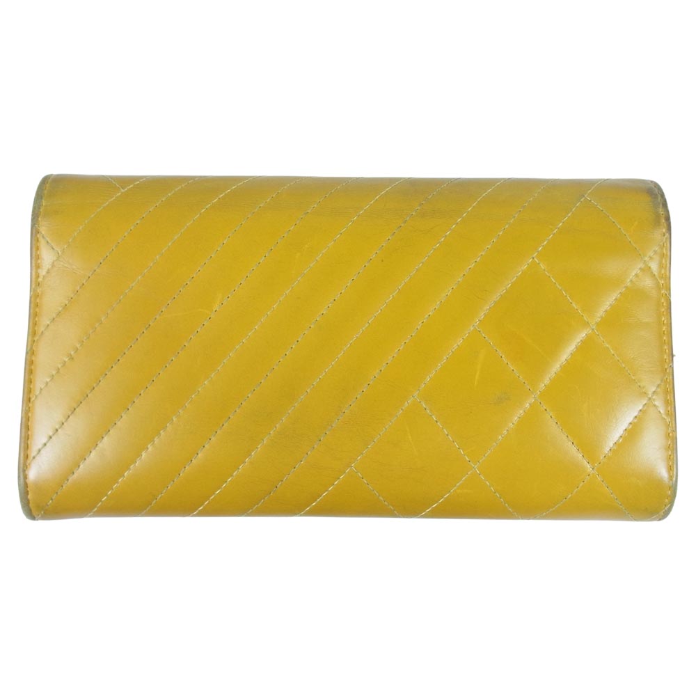 CHANEL シャネル ボーイシャネル ダブルステッチ ロング ウォレット 長財布 黄茶系【中古】