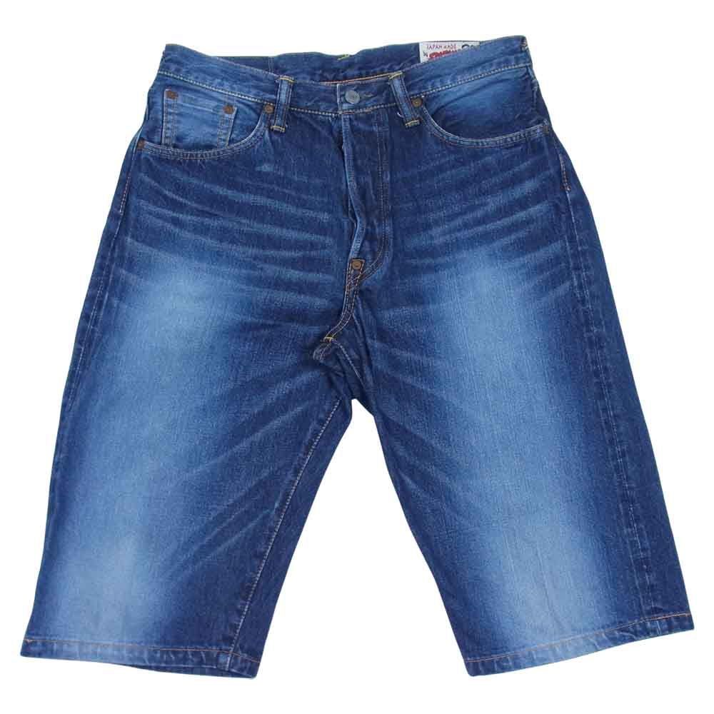 EVISU エヴィス 塩谷ブラザーズ ボタンフライ カモメ ペイント デニム ハーフ パンツ インディゴブルー系 32【中古】