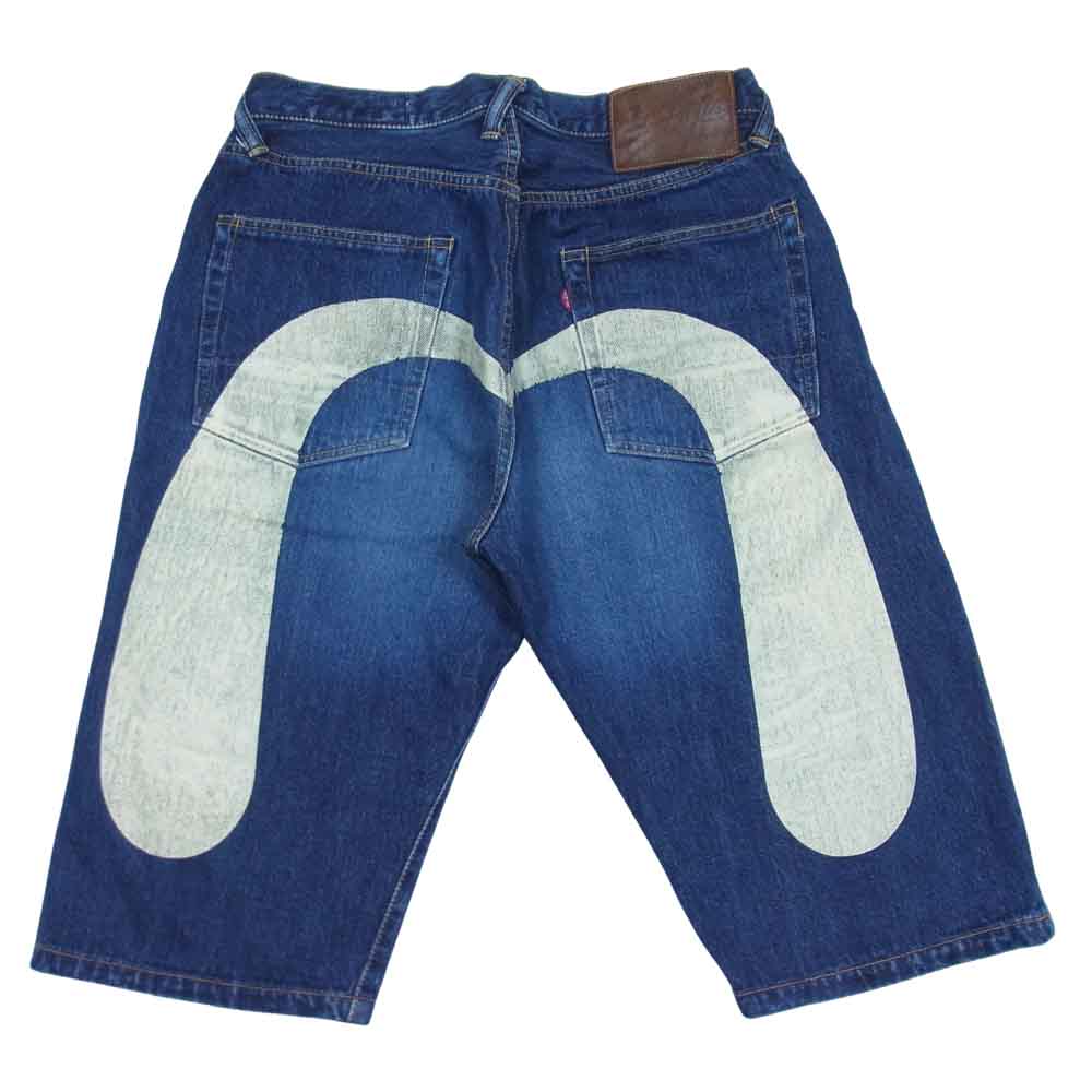 EVISU エヴィス 塩谷ブラザーズ ボタンフライ カモメ ペイント デニム ハーフ パンツ インディゴブルー系 32【中古】