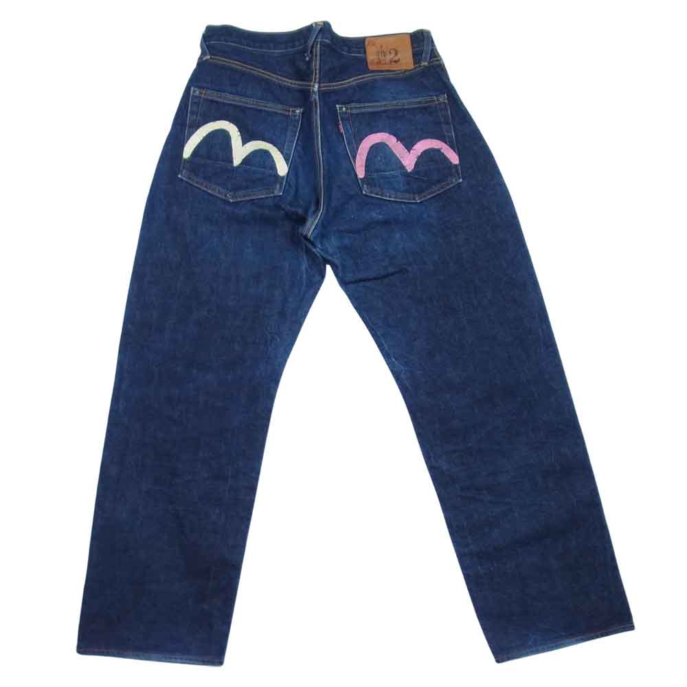 EVISU エヴィス 2501XX No.2 ボタンフライ 2カラー カモメ ペイント デニム パンツ インディゴブルー系 32【中古】