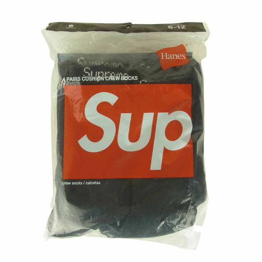 Supreme シュプリーム Hanes 4 PAIRS CUSHION CREW SOCKS ヘインズ クッション クルー ソックス 4足 ブラック系 6～12【新古品】【未使用】【中古】