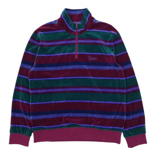 Supreme シュプリーム 20AW stripe velour half zip Pullover ベロア ボーダー ハーフジップ プルオーバー スウェット マルチカラー系 M【中古】