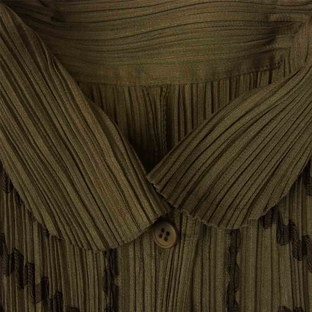 PLEATS PLEASE プリーツプリーズ イッセイミヤケ PP41-JJ745 七分袖 柄 丸襟 シャツ ブラウス カーキ系 4【中古】