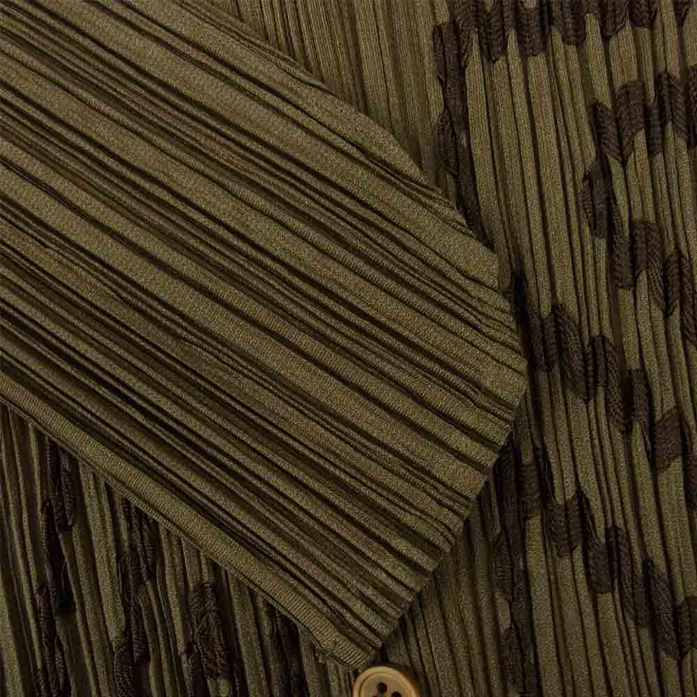 PLEATS PLEASE プリーツプリーズ イッセイミヤケ PP41-JJ745 七分袖 柄 丸襟 シャツ ブラウス カーキ系 4【中古】