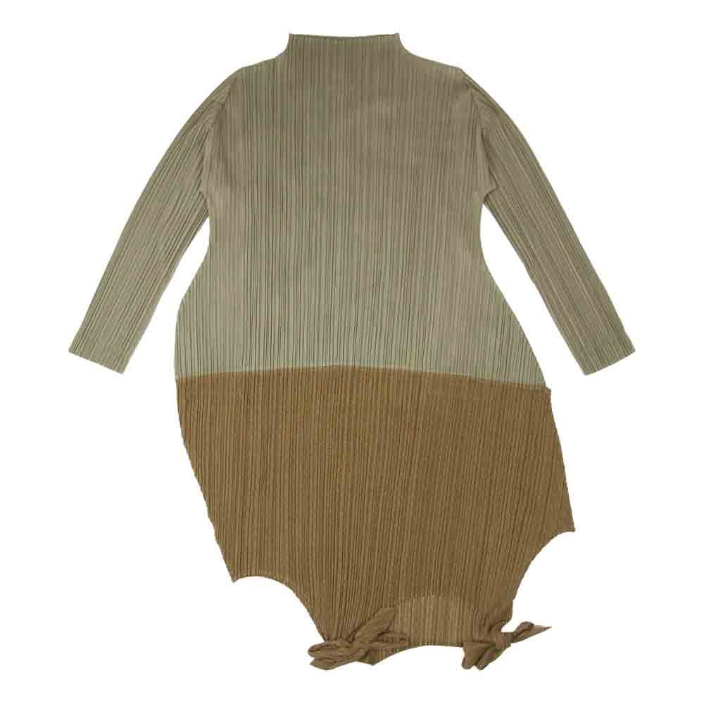 PLEATS PLEASE プリーツプリーズ イッセイミヤケ PP51-JK523 七分袖 裾アシメ 切替 ワンピース カーキ系 3【中古】