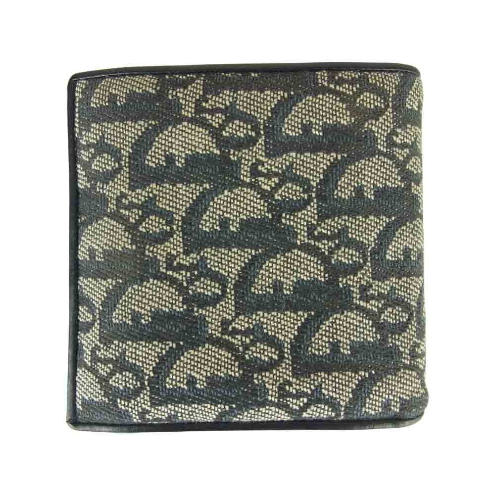 Christian Dior クリスチャンディオール オブリーク ジャカード 二つ折り ウォレット ネイビー系【中古】