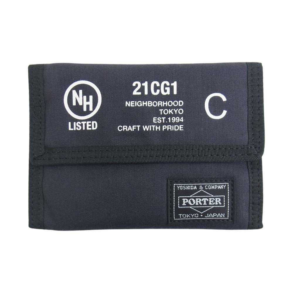 NEIGHBORHOOD ネイバーフッド 21SS 211YSPTN-AC01 PORTER ポーター NHPT . SHORT / C-WALLET ボンディング加工 三つ折り ショート ウォレット 財布 ブラック系 表記無し【新古品】【未使用】【中古】