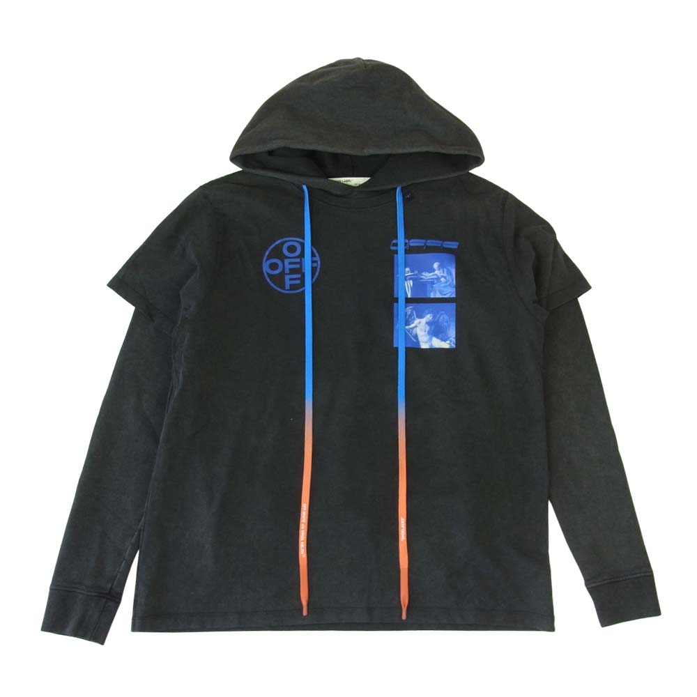 OFF-WHITE オフホワイト 19AW omab033f191850091030 国内正規品 HARDCORE CARAVAGGIO カラバッジョ Tシャツ レイヤード パーカー ブラック系 M【新古品】【未使用】【中古】