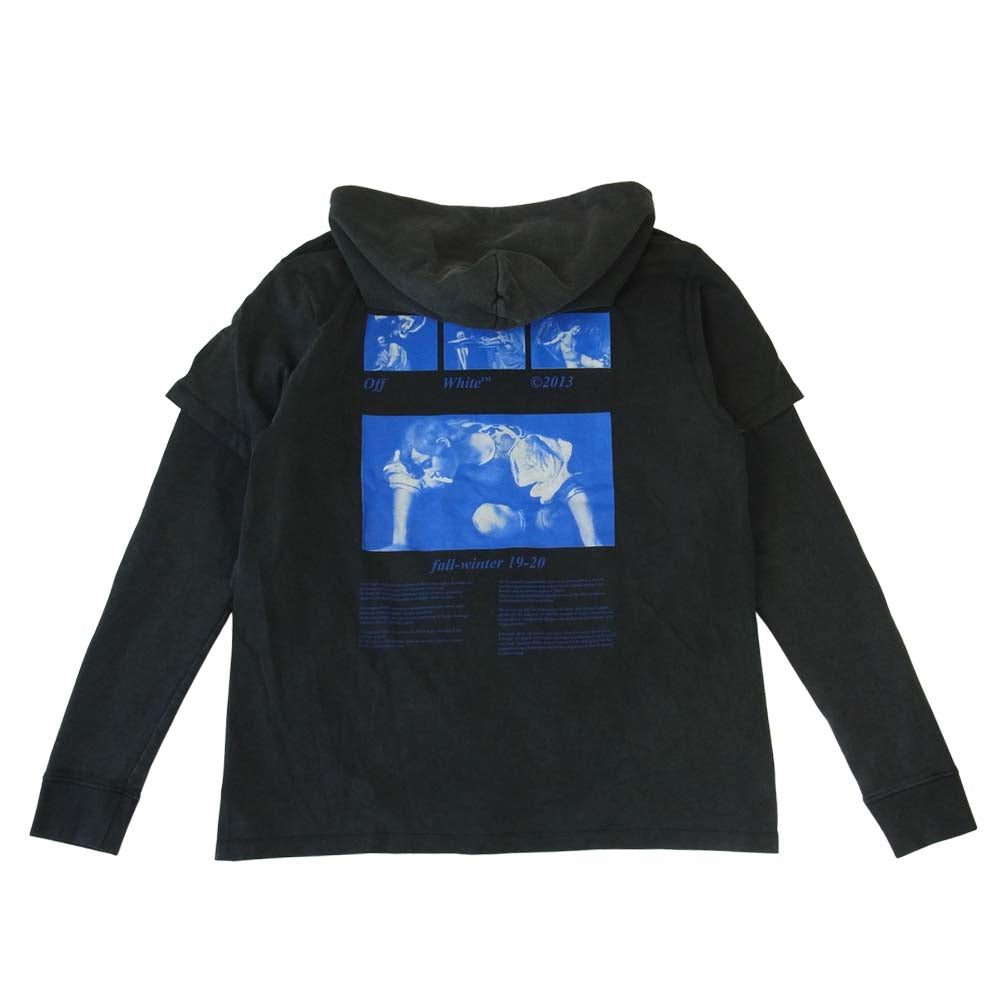 OFF-WHITE オフホワイト 19AW omab033f191850091030 国内正規品 HARDCORE CARAVAGGIO カラバッジョ Tシャツ レイヤード パーカー ブラック系 M【新古品】【未使用】【中古】