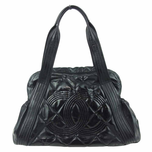 CHANEL シャネル マトラッセ ココマーク パテントレザー ボストン ハンド バッグ ブラック系【中古】