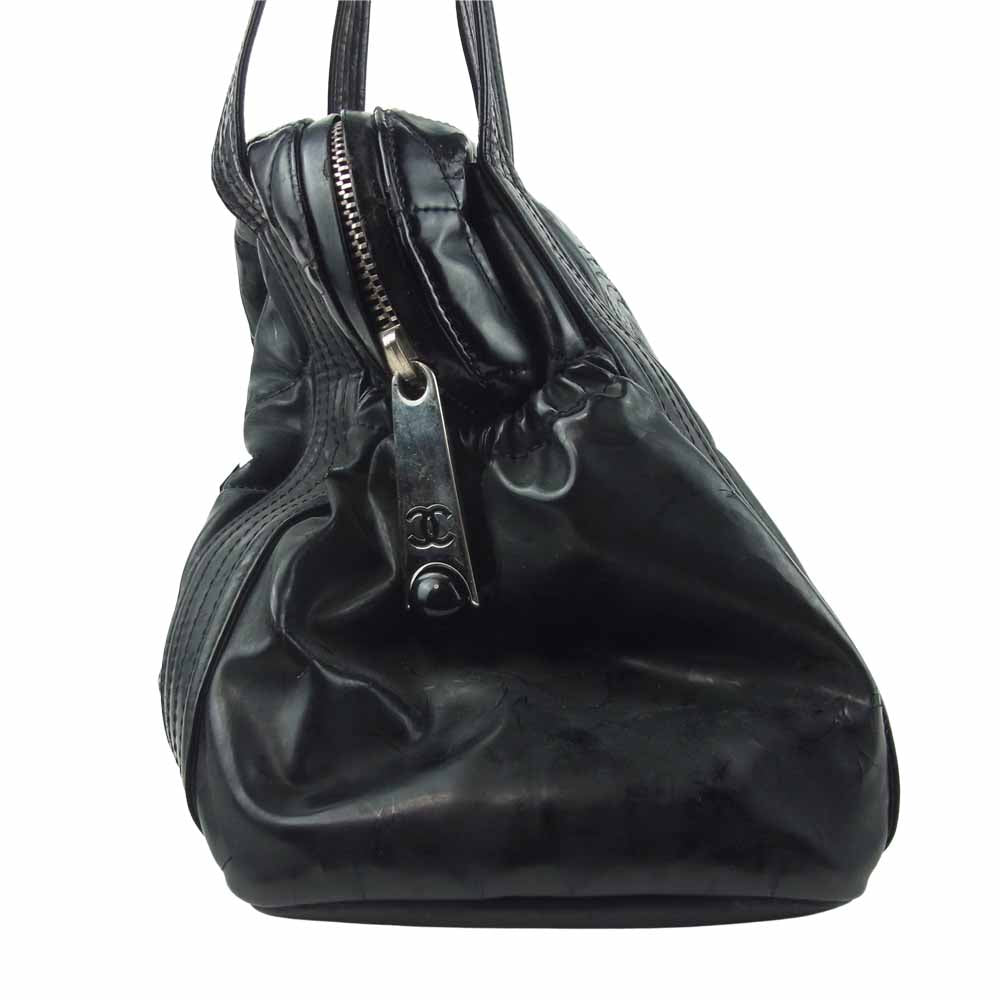 CHANEL シャネル マトラッセ ココマーク パテントレザー ボストン ハンド バッグ ブラック系【中古】