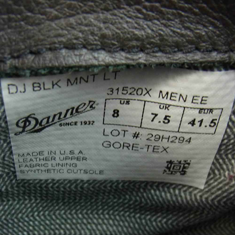 Danner ダナー 31520X USA製 白タグ DJ BLK MNT LT Mountain Light BLACK GORE-TEX  マウンテン ライト ゴアテックス ブーツ ブラック系 US8 EU41.5【中古】