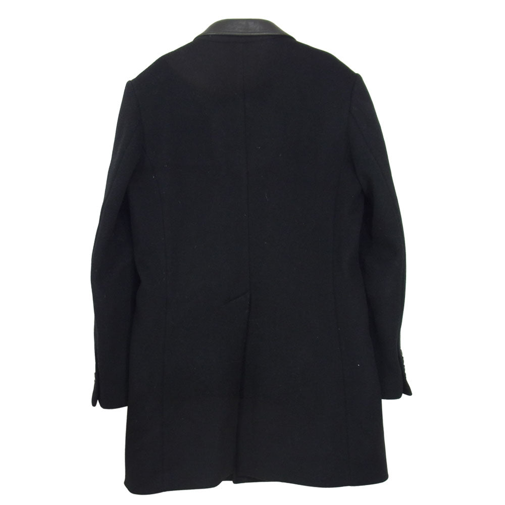 AKM エイケイエム COW LEATHER SINGLE CHESTER COAT カシミヤ混 カウレザー 切替 チェスターコート ブラック系 S【中古】