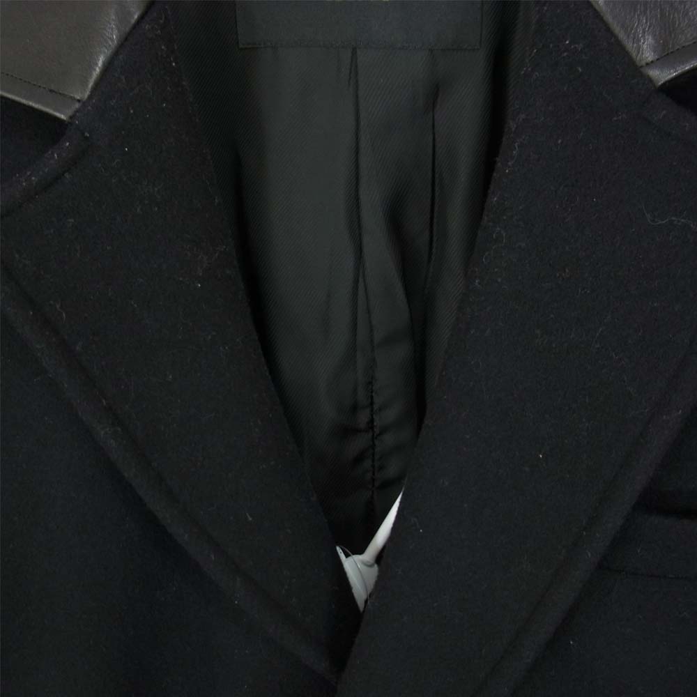 AKM エイケイエム COW LEATHER SINGLE CHESTER COAT カシミヤ混 カウレザー 切替 チェスターコート ブラック系 S【中古】