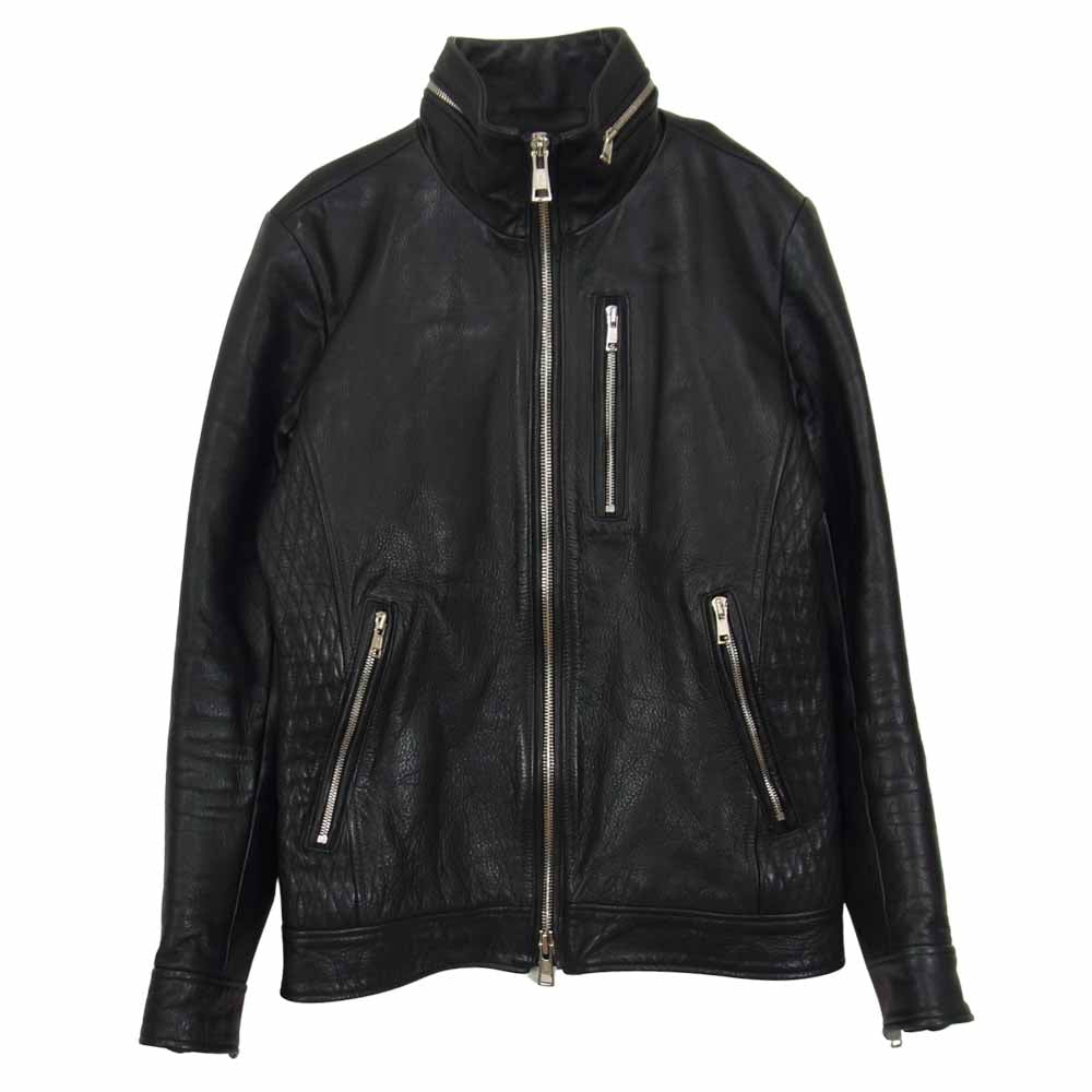 AKM エイケイエム B136-COW034 SINGLE RIDERS カウレザー ハイネック シングル ライダース ジャケット ブラック系 M【中古】