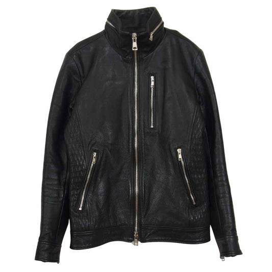 AKM エイケイエム B136-COW034 SINGLE RIDERS カウレザー ハイネック シングル ライダース ジャケット ブラック系 M【中古】