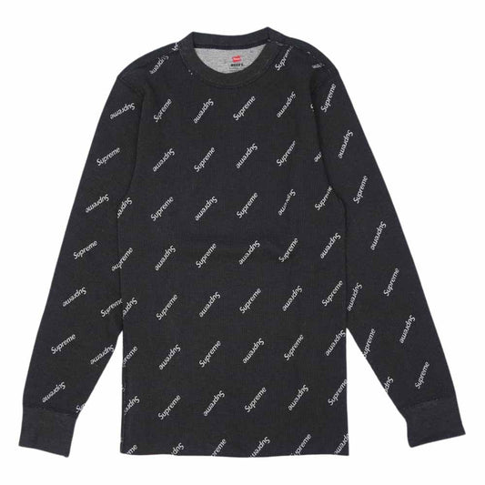 Supreme シュプリーム 20AW Hanes Thermal Crew ヘインズ ロゴ 総柄 サーマル カットソー ブラック系 M【美品】【中古】