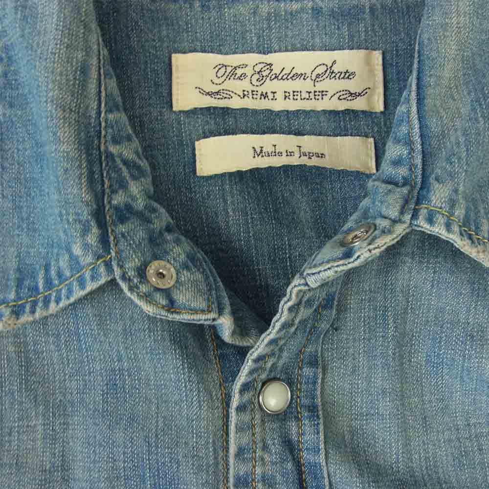 REMI RELIEF レミレリーフ スナップボタン デニム シャンブレー シャツ インディゴブルー系 L【中古】