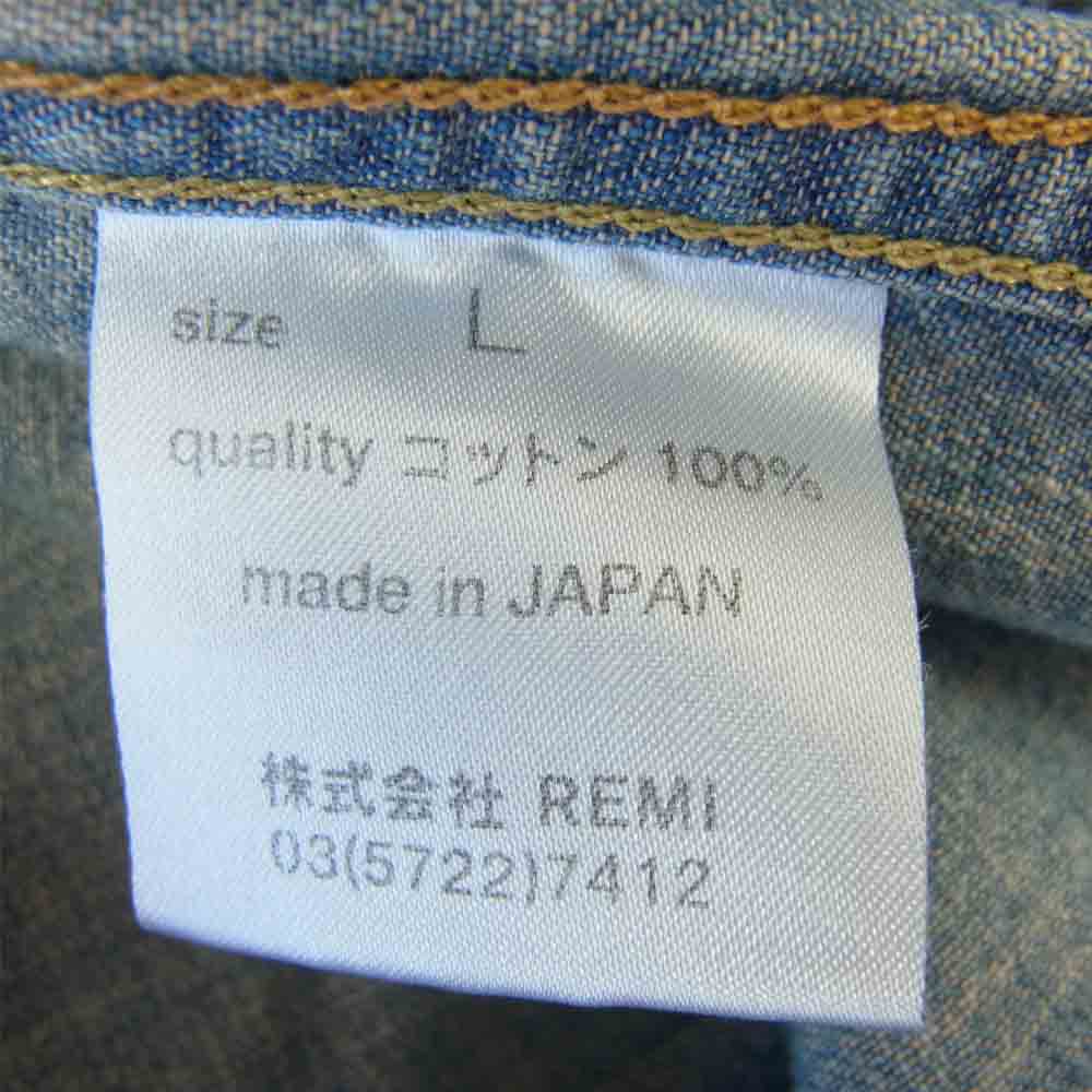 REMI RELIEF レミレリーフ スナップボタン デニム シャンブレー シャツ インディゴブルー系 L【中古】