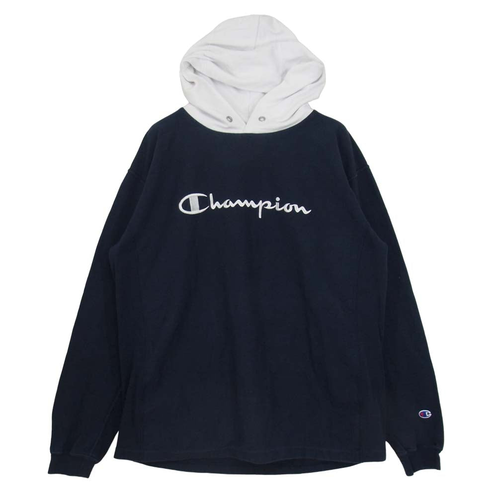 Champion チャンピオン C3-P408 ロングスリーブ フーデッド シャツ カットソー ネイビー系 XL【中古】