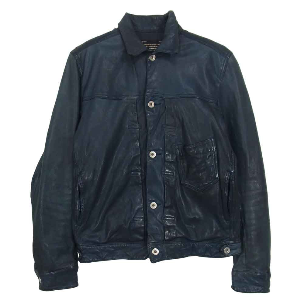 nano universe ナノユニバース 1st Type ゴートレザー ジャケット ネイビー系 44【中古】