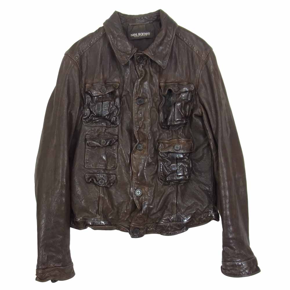 NEIL BARRETT ニールバレット 国内正規品 イタリア製 カウレザー 加工 ライダース ジャケット ブラウン系 XS【中古】