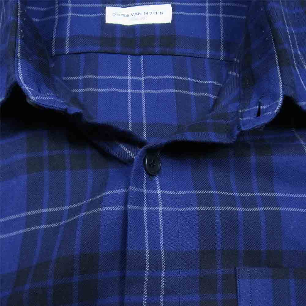 DRIES VAN NOTEN ドリスヴァンノッテン チェック ＆ ストライプ 長袖 シャツ ネイビー系 46【中古】