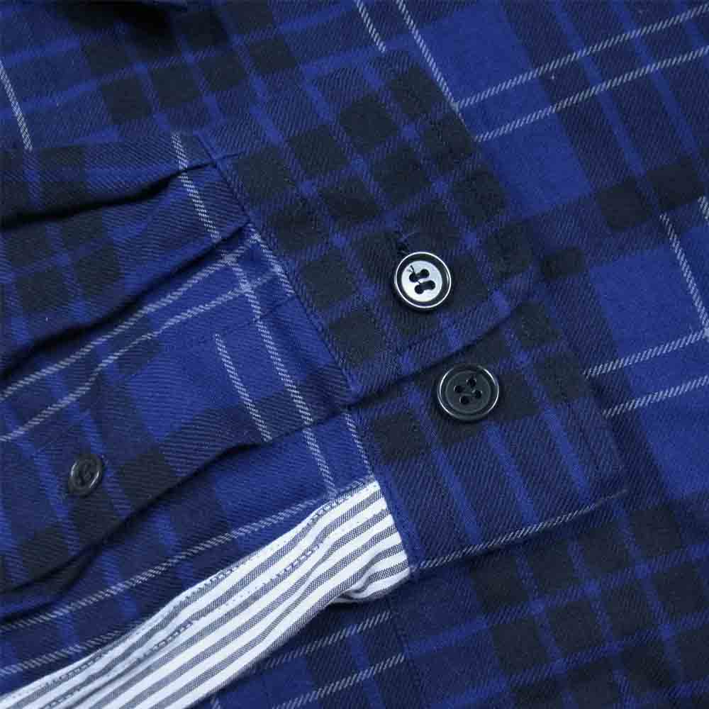 DRIES VAN NOTEN ドリスヴァンノッテン チェック ＆ ストライプ 長袖 シャツ ネイビー系 46【中古】