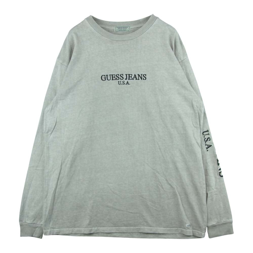 Guess ゲス 袖ロゴ刺繍 ガーメントダイ 長袖 Tシャツ コットン 中国製 グレー系 L【中古】