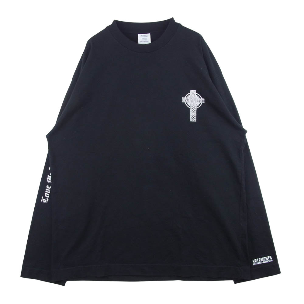 VETEMENTS ヴェトモン Love Me Too Death L/S TEE バックプリント 長袖 Tシャツ コットン ブラック系 S【中古】