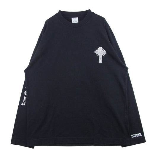 VETEMENTS ヴェトモン Love Me Too Death L/S TEE バックプリント 長袖 Tシャツ コットン ブラック系 S【中古】